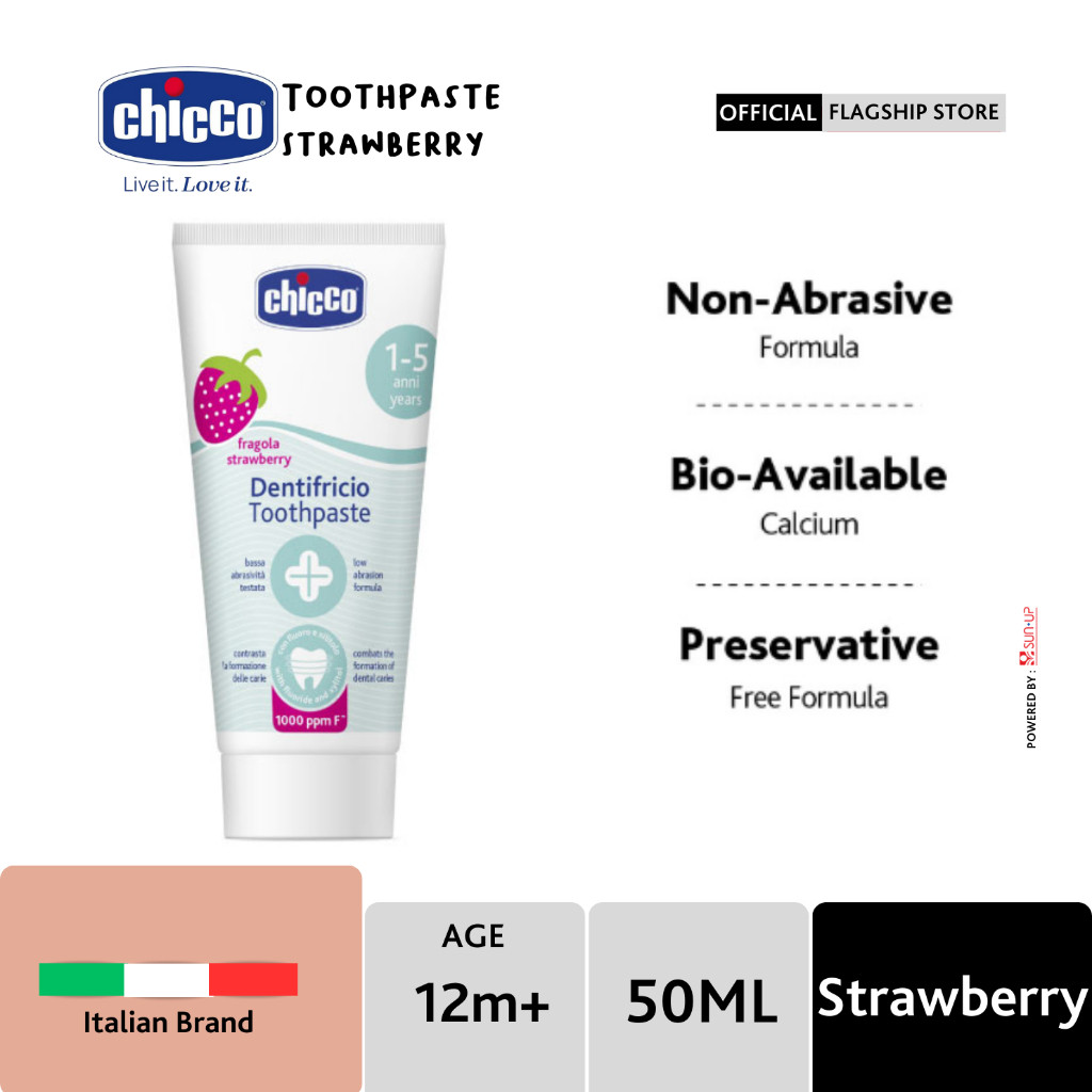 Chicco Strawberry Toothpaste 50ml 12M+ / Pasta Gigi Bayi / Pasta Gigi Anak / Pasta Gigi Anak 1 Tahun
