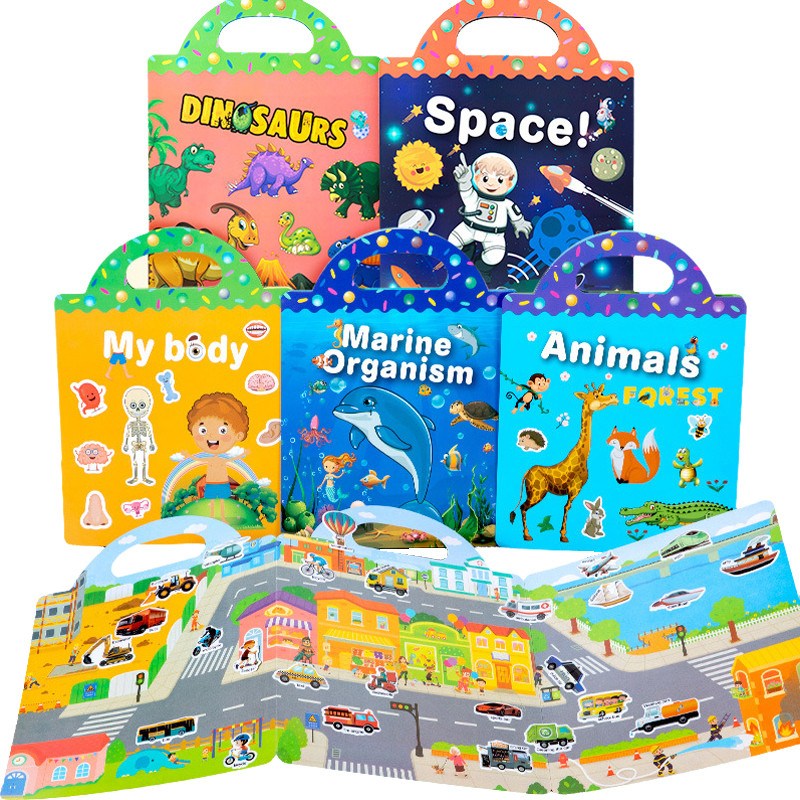 

Reusable Cartoon Sticker Book for Kids Multiple Scenos DIY Puzzle Game Educational Learning Classic Toys for Child Age 2-4 Gifts