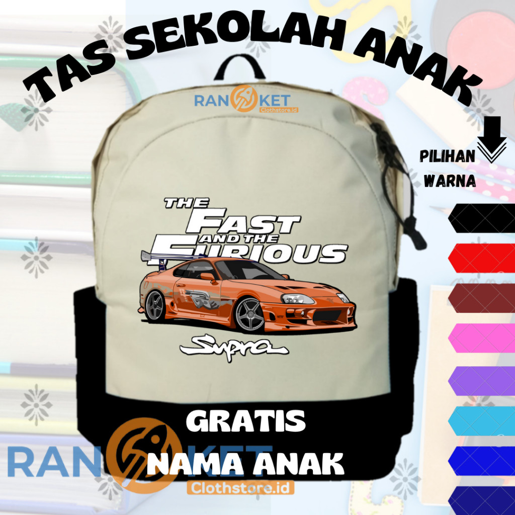 Tas Anak Mobil Supra I Tas Sekolah Anak Mobil Supra Fast Furious {FREE CETAK NAMA} COD