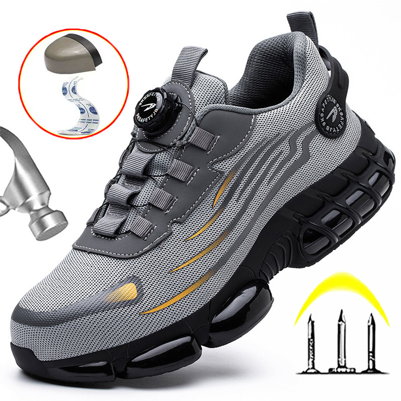 Rotary Button Work Shoes Anti-slip Safety Shoes Men Steel Toe Sneaker Puncture Proof Work Boots Man 