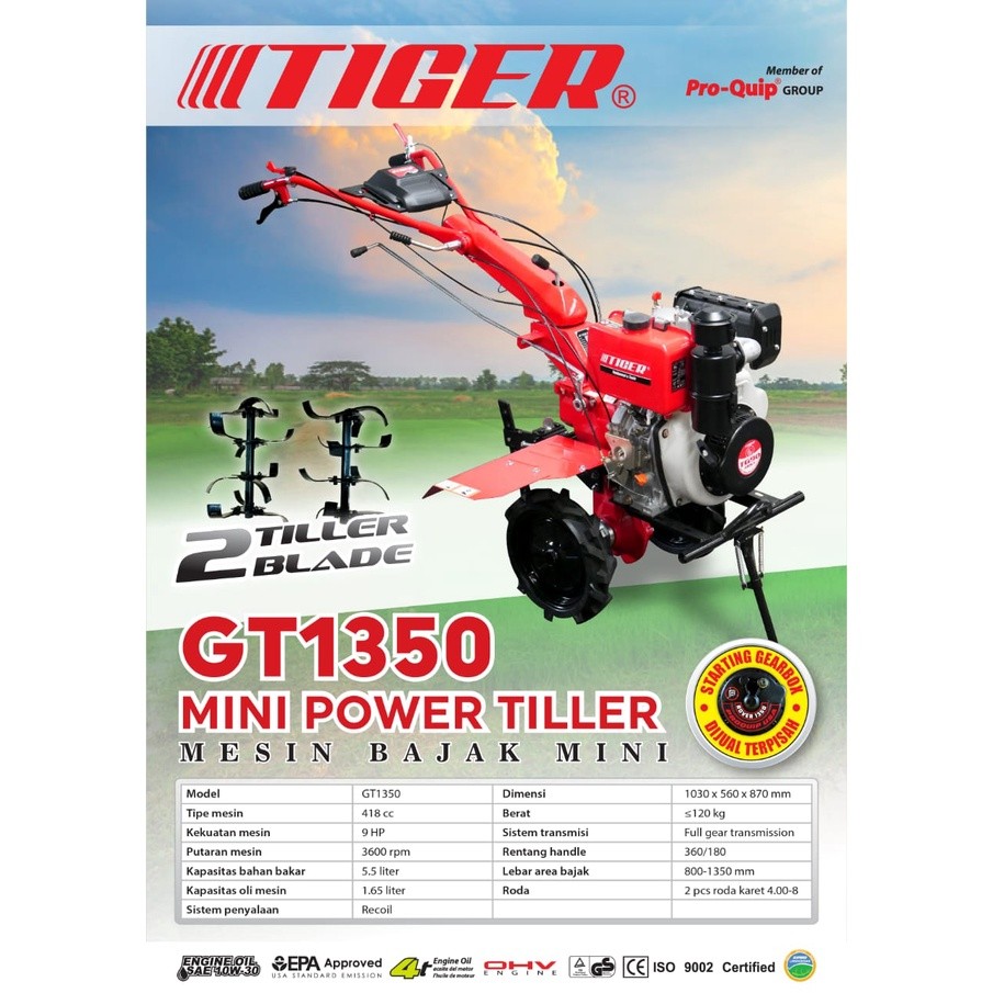 Mesin Traktor Mini Cultivator TIGER GT1350 SOLAR / Mesin Bajak Sawah Basah Kering - Tiller Cultivato