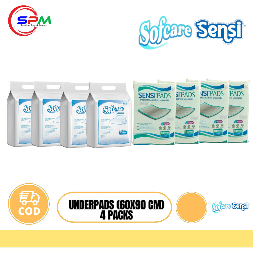 SENSI UNDERPADS PERLAK SIZE L UKURAN 60x90 CM 4 PACKS | SOFCARE UNDERPAD PERLAK DEWASA 60 X 90CM SIZ