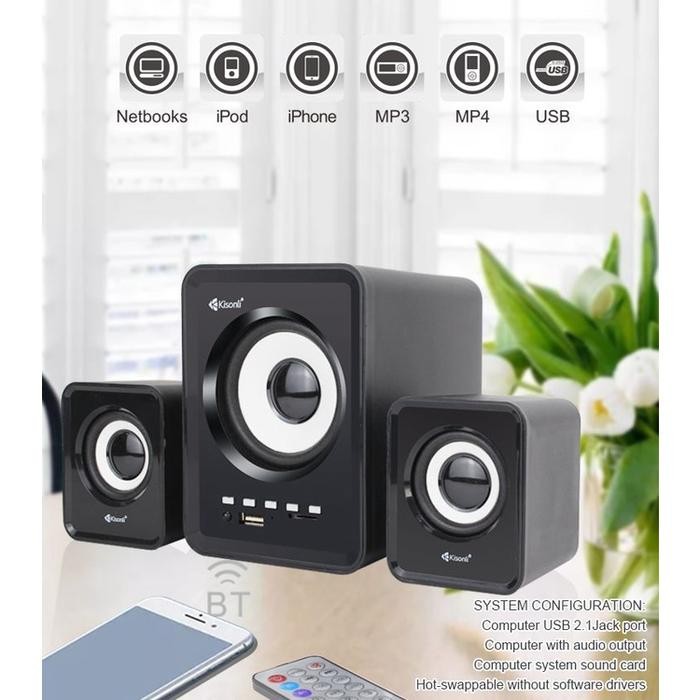 KISONLI Gaming Speaker Pc Laptop / Komputer Bluetooth U-2800 Support BT, USB, TF Card & FM Radio sub