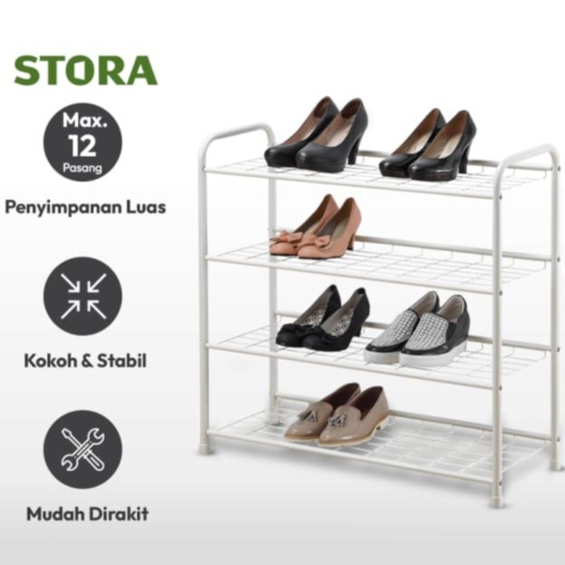STORA - Rak Sepatu Besi Minimalis 4 Tingkat Rak Sandal Sepatu