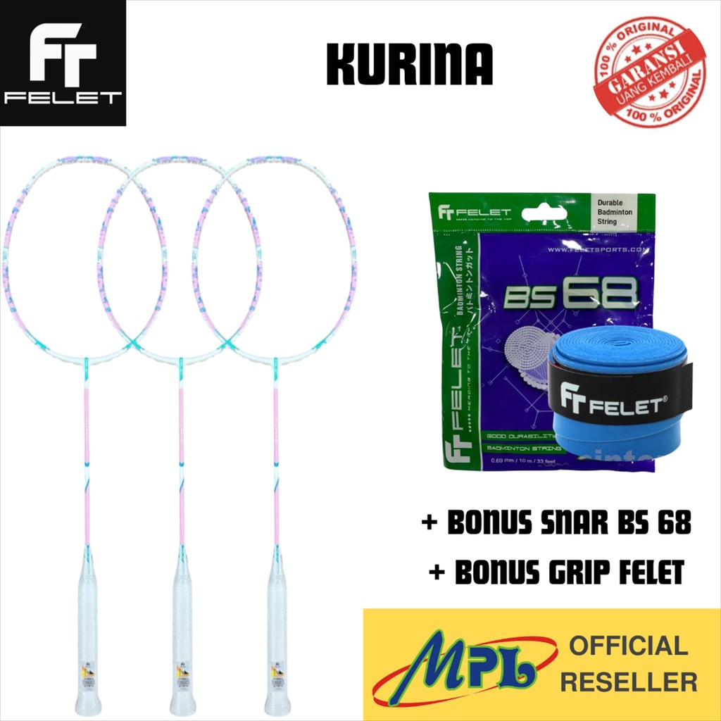 RAKET BADMINTON FELET KURINA + SENAR BS-68 + GRIP FELET