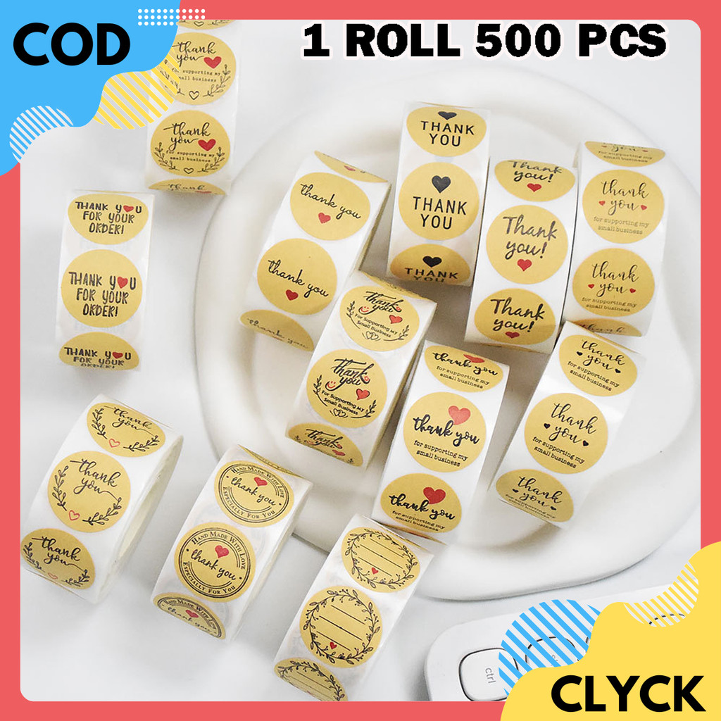 

CLYCK Stiker Thank You 500 Pcs 2,5 CM Warna Gold Sticker Label craft Ucapan Makanan logo Surat STC04