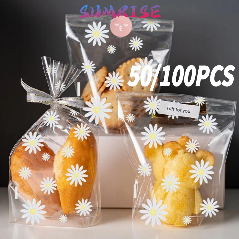 

Standing Bag Kue Kering Goodie Bag Plastik 100pcs untuk Cupcake/Kue Daisy Print