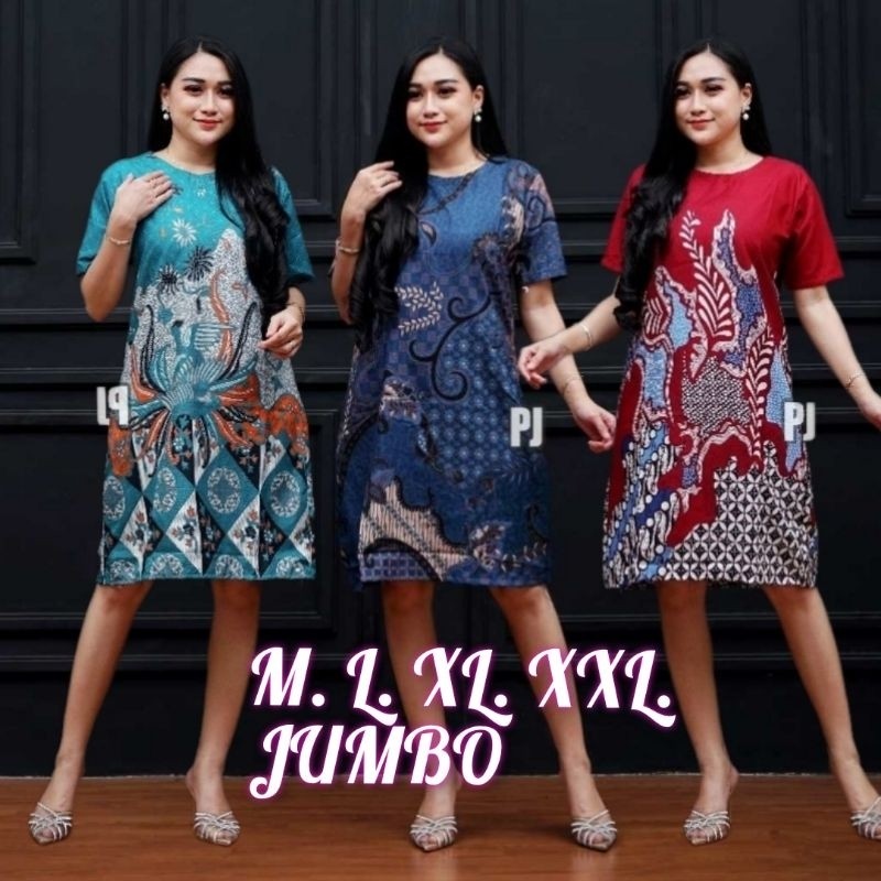 Dress batik M,L,XL,XXL, JUMBO LD120cm dres lengan pendek modern