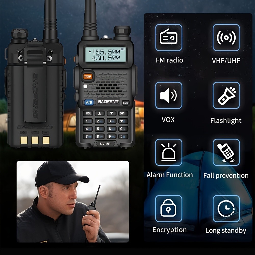 1000%ORI BF UV-5RX HT Dual Band AM/FM - Radio 2 Arah Portabel Jarak Jauh, Charger Type-C & Salin Fre