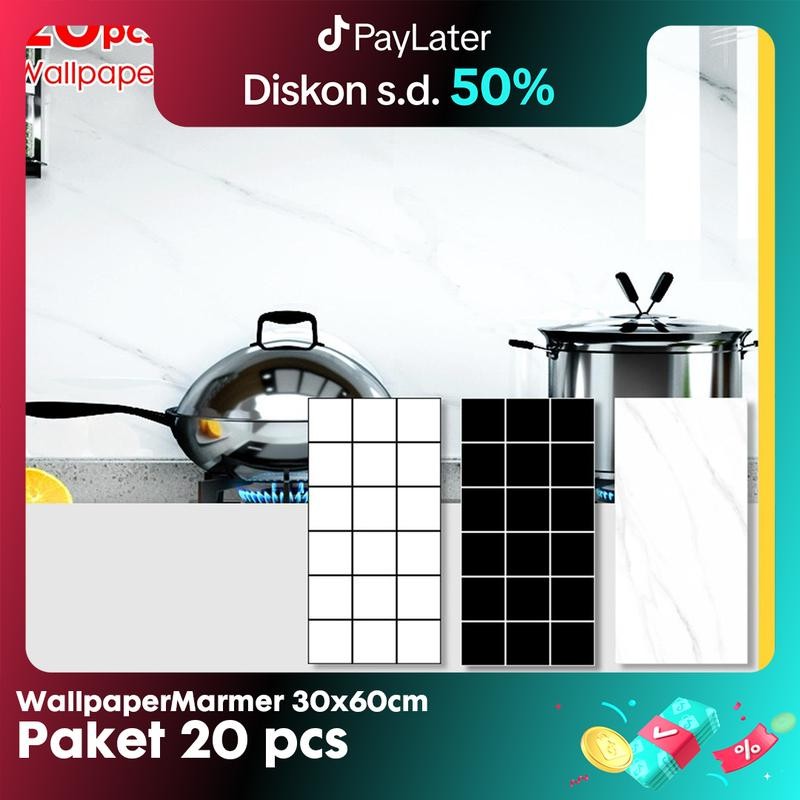 

PAKET 20 LEMBAR Wallpaper dinding Marmer Marble 30 x 60 cm / Vinyl Marbel Granit / Stiker Lemari Cabinet Marbel