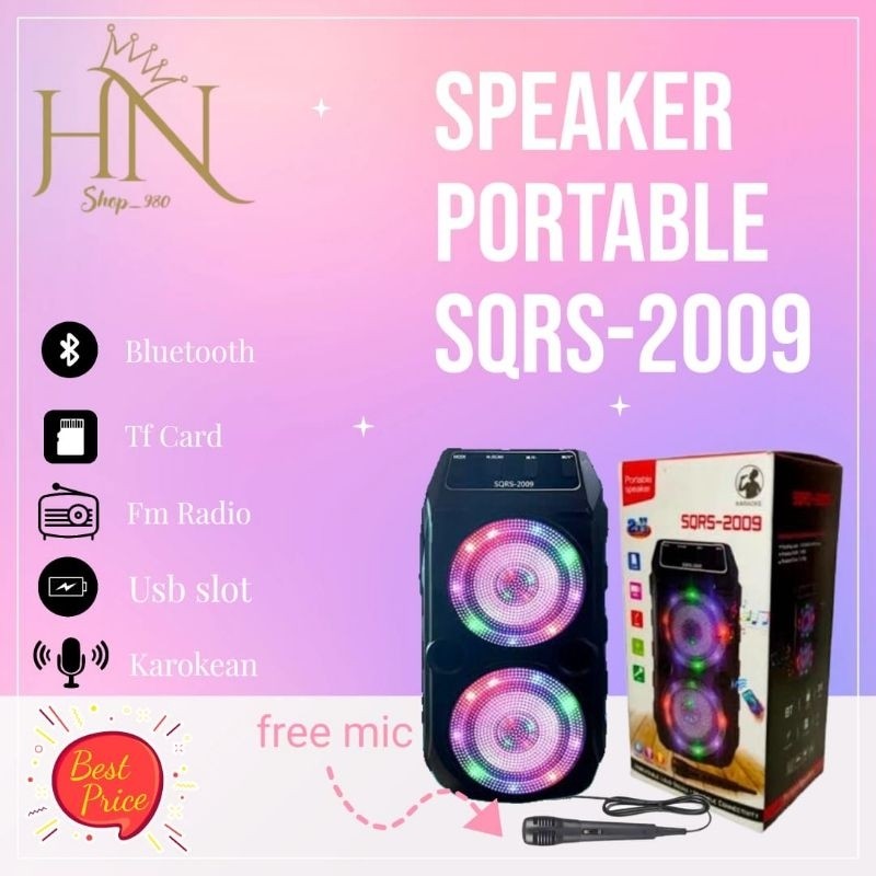 Speaker bluetooth SQRS-2009 LED plus mic karoke