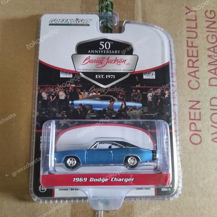 DIECAST GREENLIGHT BARRETT JACKSON SERIES 11 - 1969 DODGE CHARGER BLUE MINIATUR