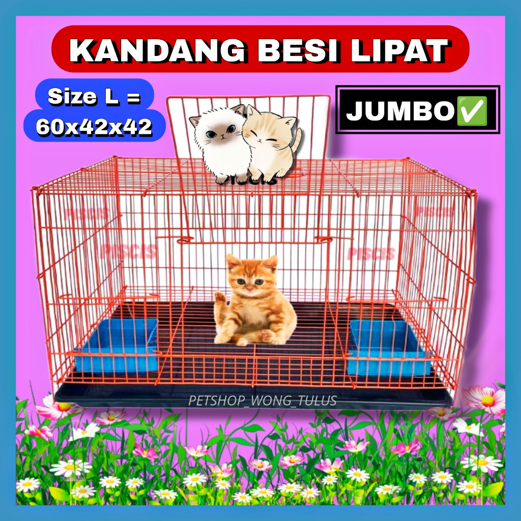 PSWT- Kandang Besi Lipat JUMBO 60x42x42 Kandang Kucing Kelinci Musang Anjing Sangkar Burung Ayam