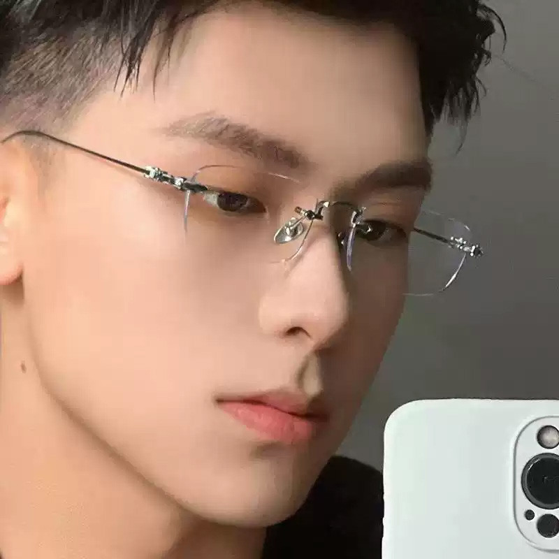 Kacamata photochromic tanpa bingkai kawat emas Kacamata anti cahaya biru yang keren dan cerdas untuk
