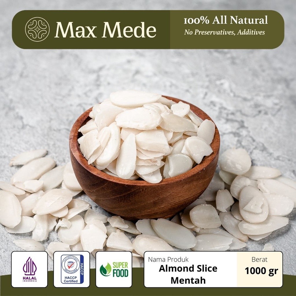 

Max Mede - Almond Slice Mentah Raw Almond Iris Untuk Baking 1KG / Premium Almond