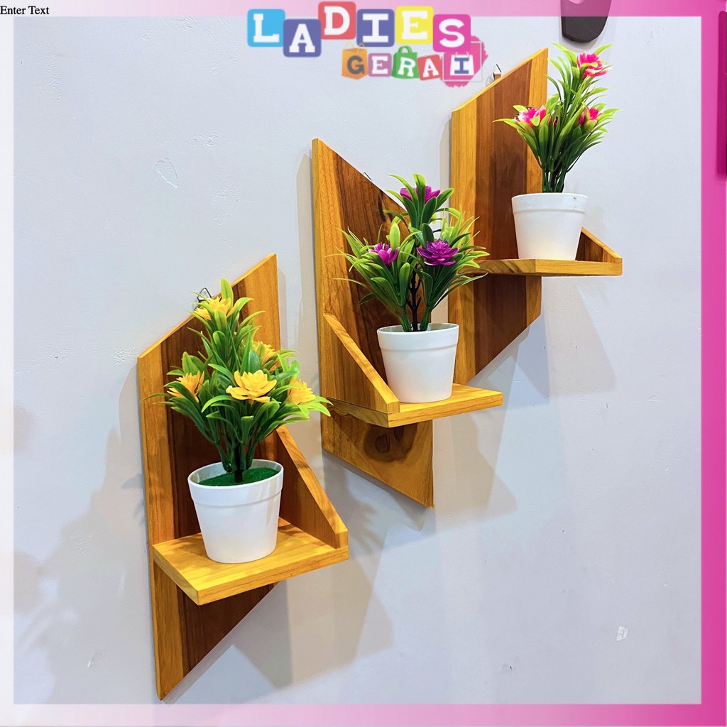 Rak Gantungan Tempel Dinding Kayu Jati Asli / Rak Ambalan Pot Bunga Tempel Dinding Ruang Tamu