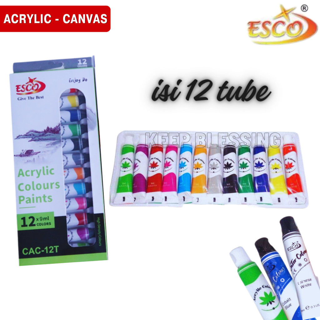 

Cat Acrylic Esco / Cat Airc Esco / 1 Pak 12 Warna / Cat Lukis / Cat Acrylic Colour Kanvas 9ml / Duta Gemilang