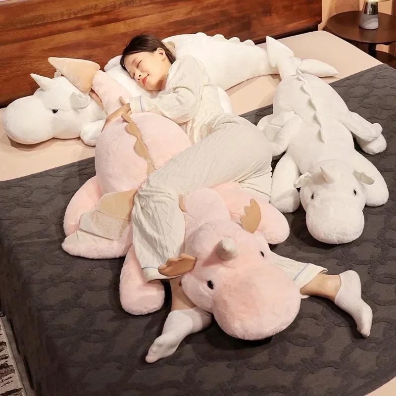 Cartoon Giant Flying Dragon White Pink Snow Dragon Plush Dinosaur Plushie Toy Soft Stuffed Animal Do