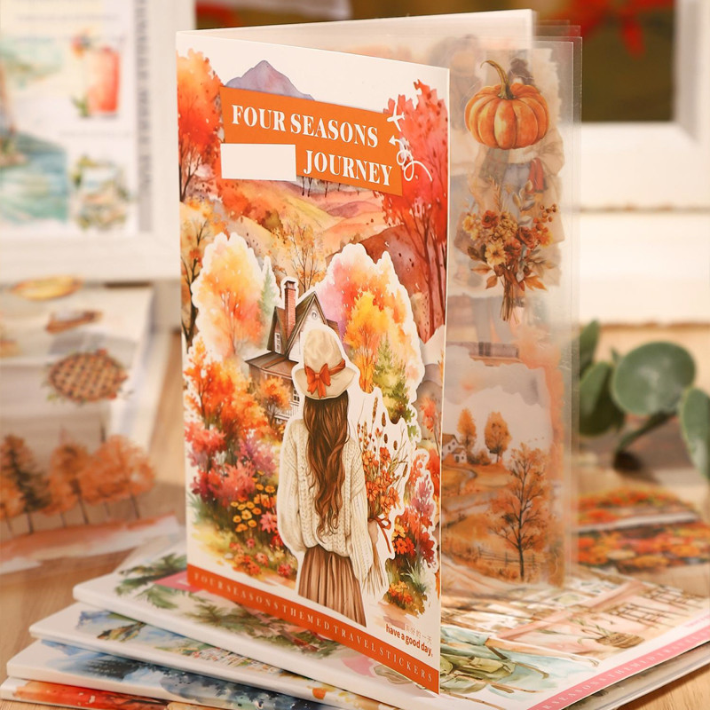 

4Style 20Sheets/book Travel Theme Die Cut Sticker Book for DIY Handbook Photo Frame Scrapbook Envelope Calendar Decoration