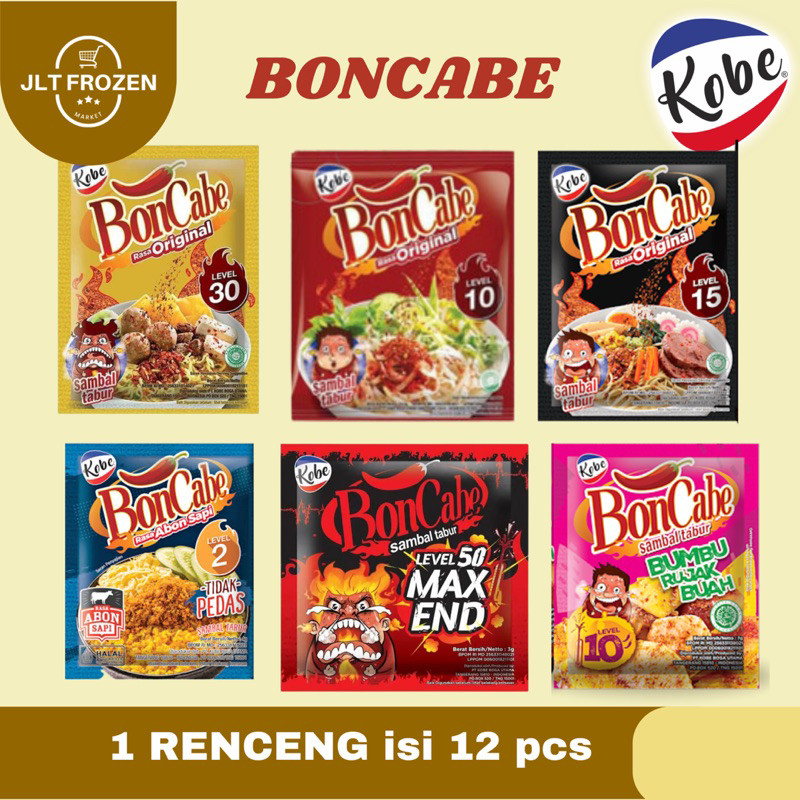 

Bon Cabe Sachet Renceng / Boncabe Sambal Tabur Level 50 / Bon Cabe Bumbu Rujak / BonCabe Abon / Boncabe Level 15 - Renceng