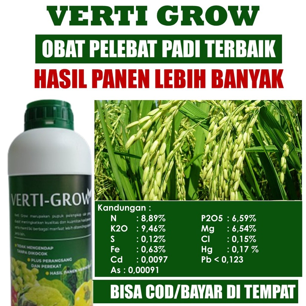 Pupuk NPK Cair Pelebat Padi Terbaik Verti Grow Isi 500 ML - Pupuk Organik Pelebat Padi, Obat Pelebat