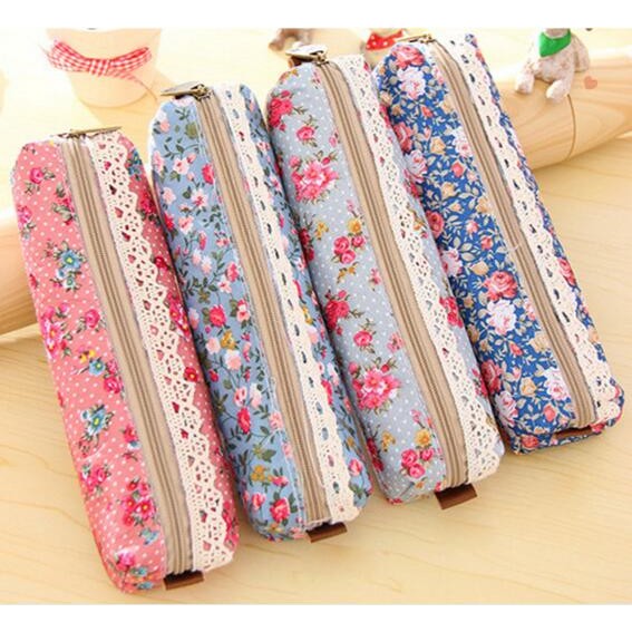 

1pcs/lot Fashion Mini Retro Flower Floral Lace Pencil case pen bag Multi-Function Zipper Pencil Holder Bag Gift Stationery