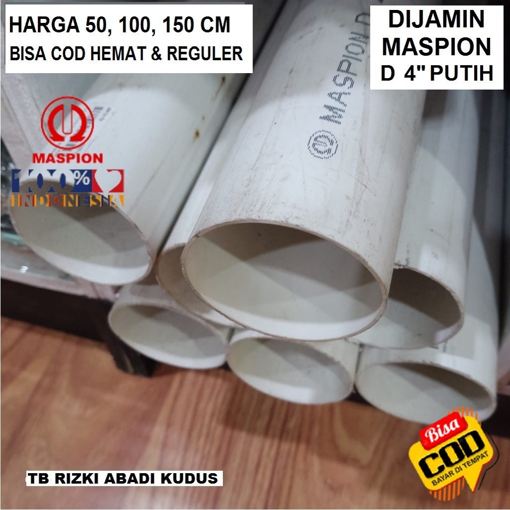 Pralon Pvc Pipa Air MASPION D  4" inch Putih  (114mm) Paralon Harga Per 1 Meter | 50, 100, 150 cm