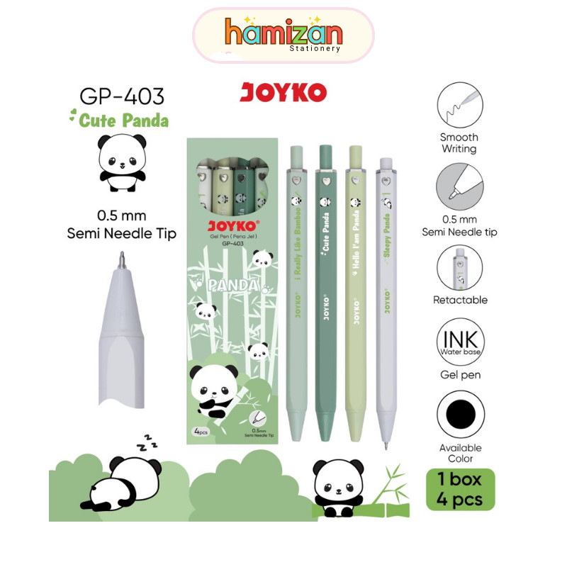 

( 1pack = 4 pcs ) GP403 Pulpen Gel motif Panda Cetrek / Gelpen Retractable Gp-403 Panda / Pen Cetrek / Bolpen Cetrek hitam Joyko isi 4 pcs / Gel Pen Pulpen Pena Joyko GP-403 Panda 0.5 mmMurah Berkualitas
