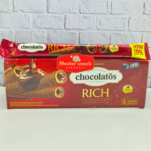 

Chocolatos Rich coated wafer roll Chocolate Flavor box isi 12pcs