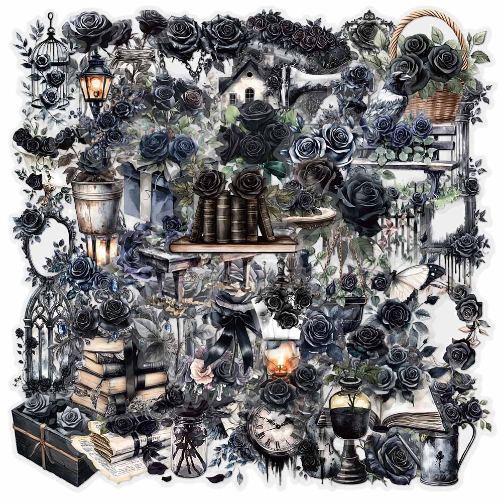 

10/30/50PCS Black Rose Dark Series Cartoon Stickers DIY Decoration PVC Waterproof Skateboard Notebook Graffiti Toys