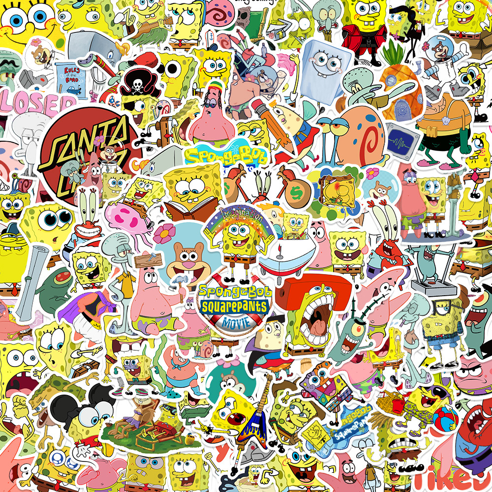 

50/100pcs SpongeBob SquarePants Stickers Cartoon Laptop Car Refrigerator Motorcycle Luggage Waterproof Gift Children Toy Deals
