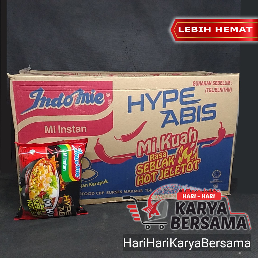 

MIE INSTAN INDOMIE SEBLAK HOT JELETOT HYPE ABIS PER CARTON ISI 40 X 75GR