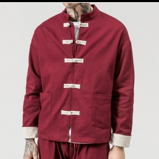 Cheongsam Pria Baju Kemeja Ip Man Ipman wing Chun Mandarin Koko Muslim - MAROON, XL