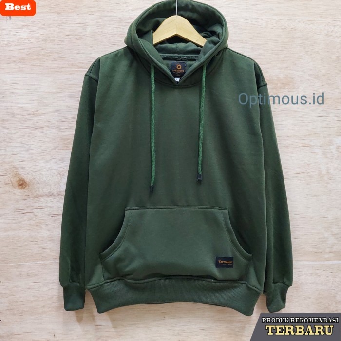 hoodie pria keren hoodie pria wanita distro bahan fleece tebal warna hitam - Hijau Army, M