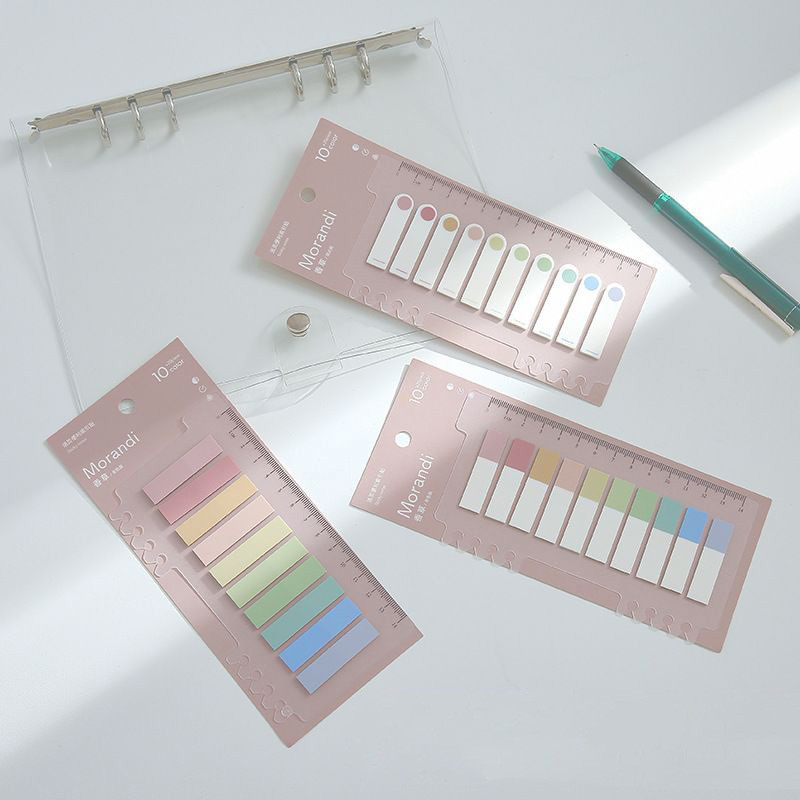 

1 Piece Lytwtw's Cute Sticky Notes with Ruler Adhesive Office School Supplies Stationery Memo Pad Index Notepad 10 Colors