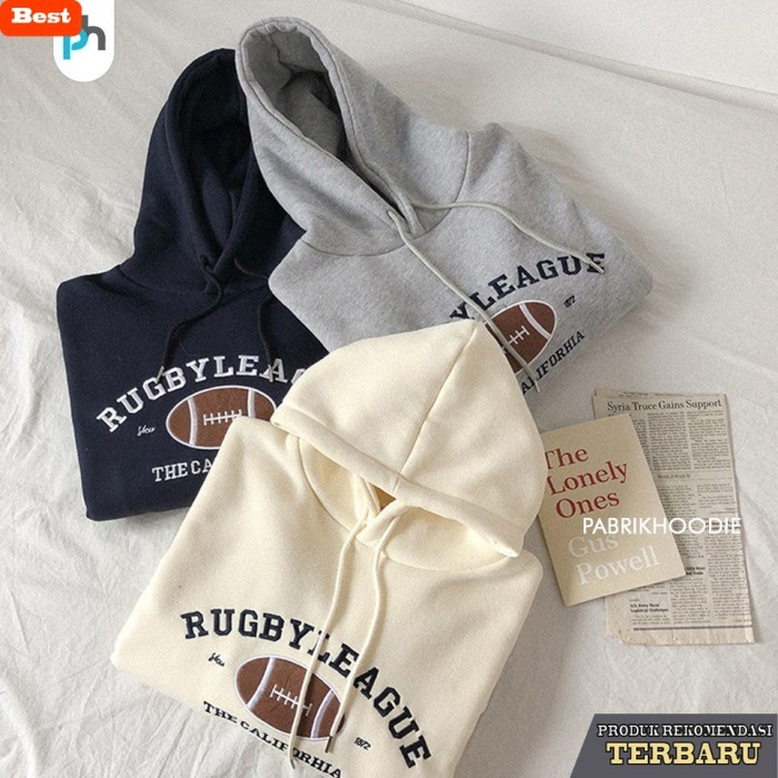 hoodie pria keren JAKET SWEATER HOODIE JUMPER RUGBY BORDIR SIZE M - XXL PRIA & WANITA - HIJAU STABIL