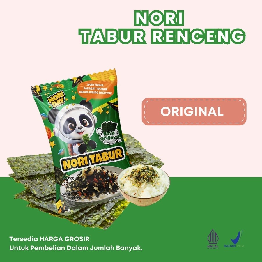 

Nori Tabur Rumput Laut Panggang 5g (1 RENCENG ISI 12PCS)