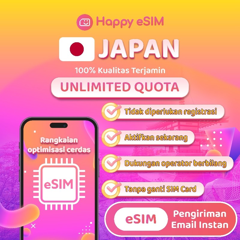 Happyesim eSIM Japan Quota Extra Data Internet | eSIM Jepang Kuota Besar Langsung Aktif | eSIM Jepan