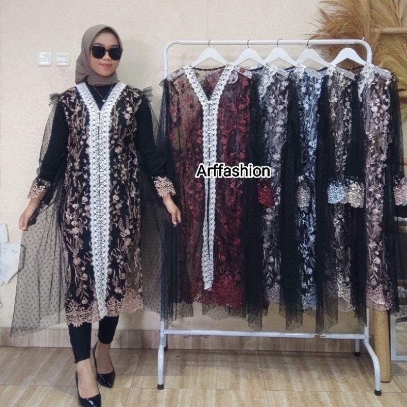 new Outer cardigan Tunik tille garden/outer kondangan termewah/cardigan tile DOT/outfit kondangan Ko