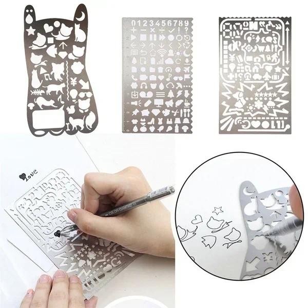 

Portable Stainless Steel Stencils Hollow Ruler Travel Diary Notebook Drawing DIY Tool