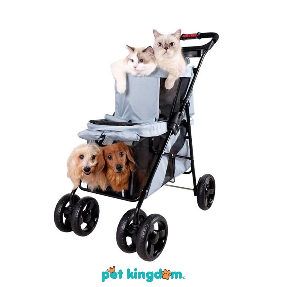Pet Kingdom Ibiyaya Travois Stroller Hewan 2 Tingkat - Abu-Abu Gendongan Kucing Gendongan Anjing Ker