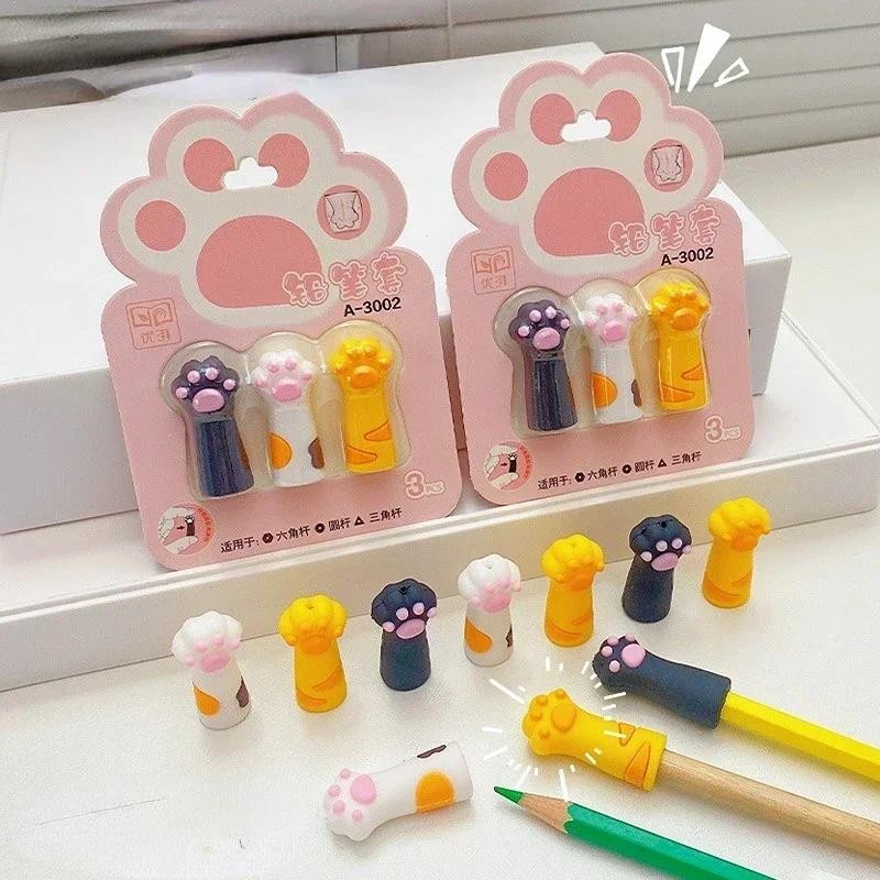

3pcs/set Cat Paw Pencil Cap Set Silicone Touch Pen Cover for Multiple Shapes Stationery School Student Office Supplies Kid Gift