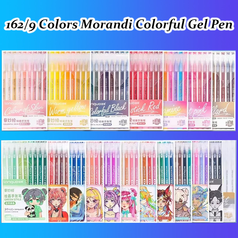

162/9 Colors Kawaii Morandi Gel Pen Drawing Highlighter Student Diary Scrapbook Painting Cute School Office Stationery Supplies