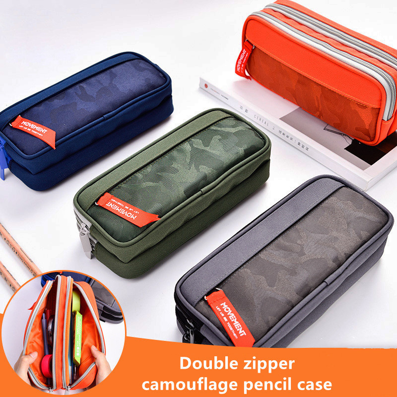 

Double zipper camouflage canvas pencil case Boys pencil bag School stationery bag Student pen case School supplies storage bags