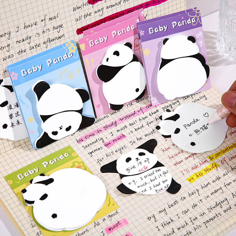 

4set Kawaii Panda Self-Adhensive Memo Pads Sticky Notes Pad Cute Message N Times Sticky Office Stationery Supply