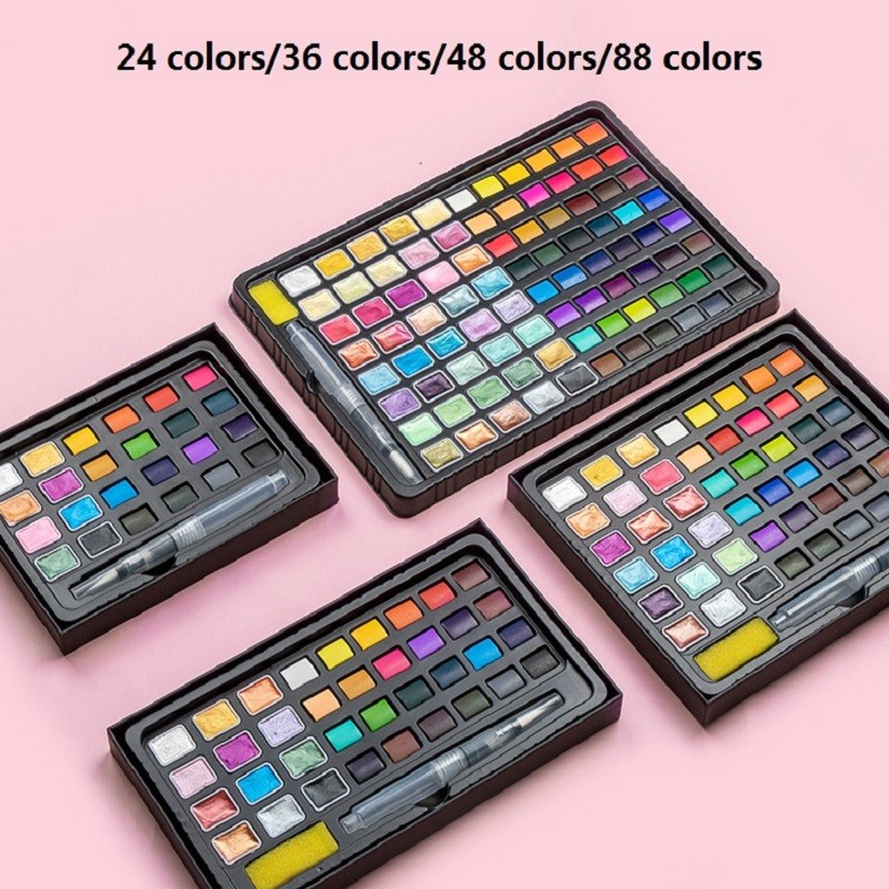 

24/36/48/88 Colors Watercolor Paint Acuarelas School Supplies Art With Brush Artist Solid Pigment Portable Drawing Stationery
