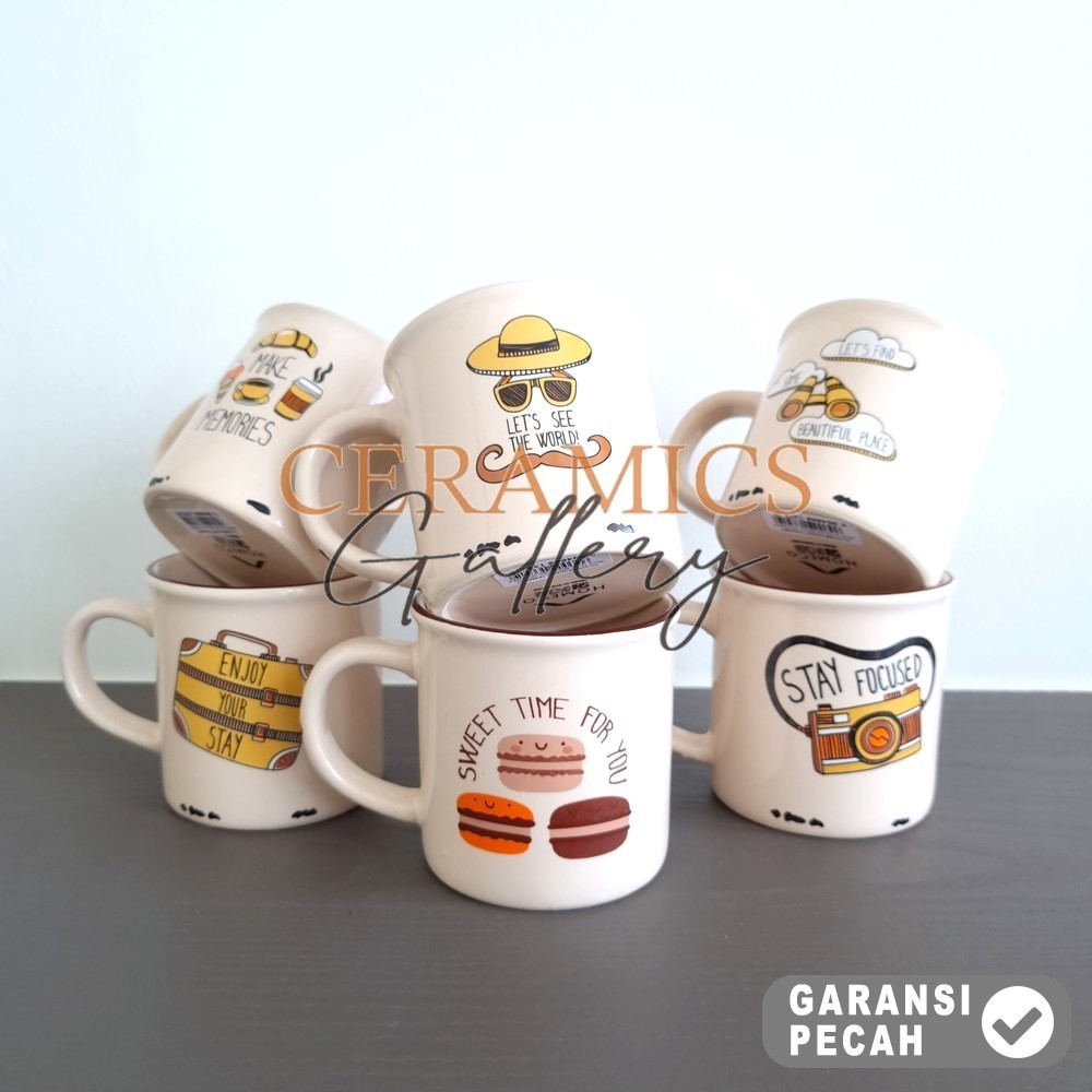 HOMECO 1pcs 10oz Mug Milenial Journey Collection Gelas Minum Mug Breakfast 300ml