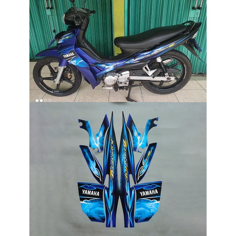 STIKER BODY MOTOR JUPITER Z BURUNG HANTU 2008 BIRU HITAM SATU SET STIKER STRIPING FULL BODY MOTOR