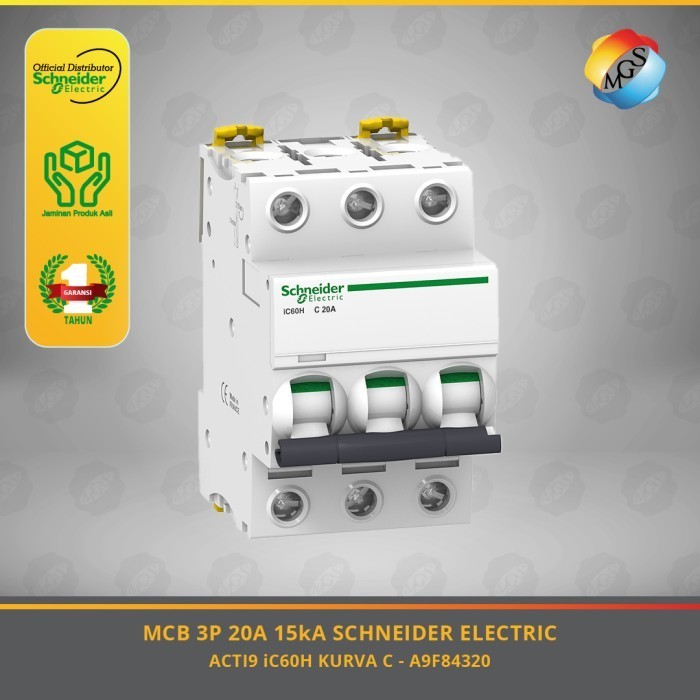 MCB 3P 1A s.d. 63A 10kA/15kA iC60H C SCHNEIDER ELECTRIC - A9F843** - 3P 20A