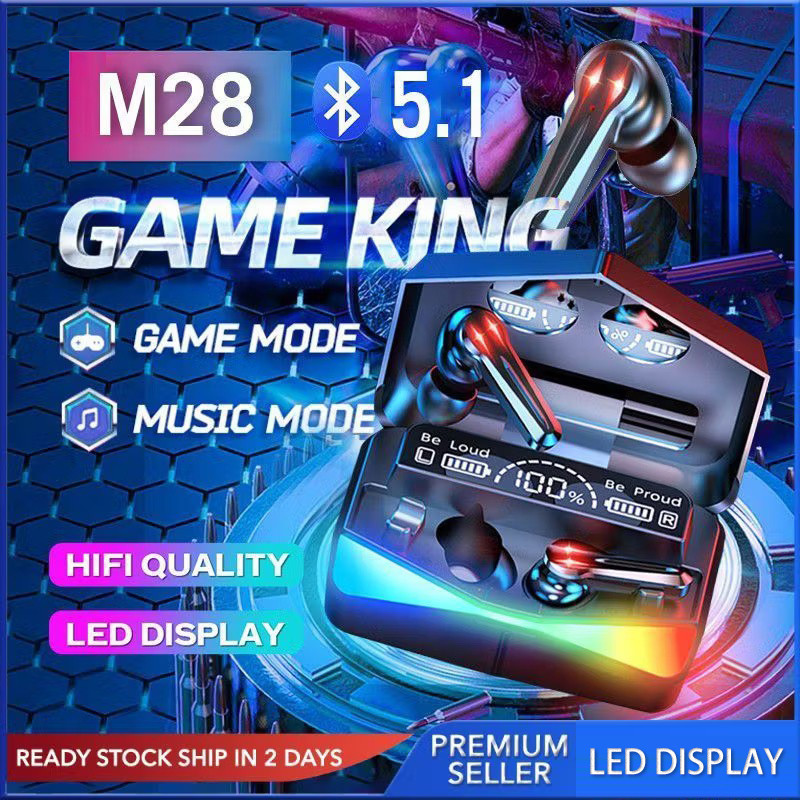 TWS M28 earphones dual mode, earphones bluetooth gaming